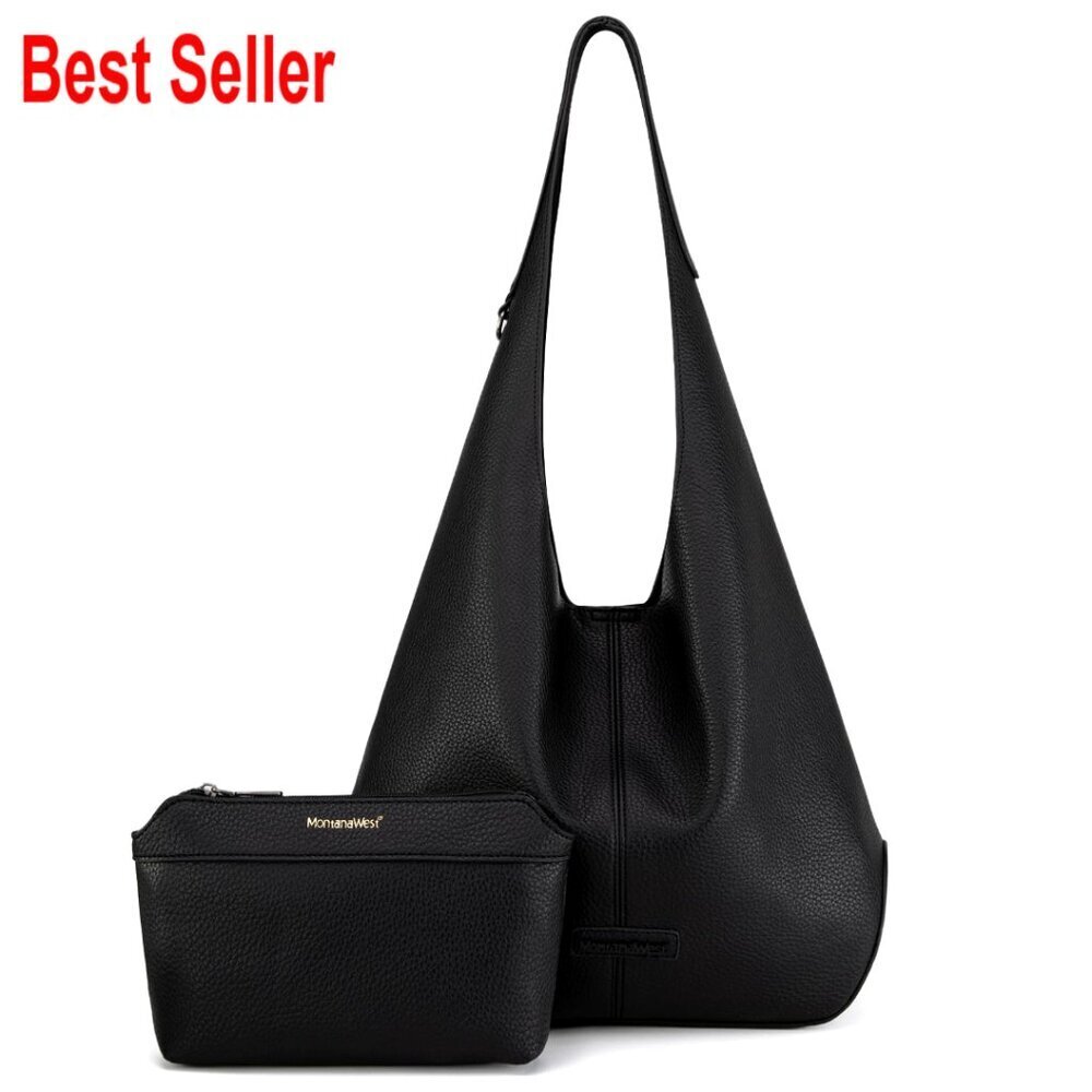 Faux Leather Hobo Bag with Adjustable Strap and Cosmetic Pouch